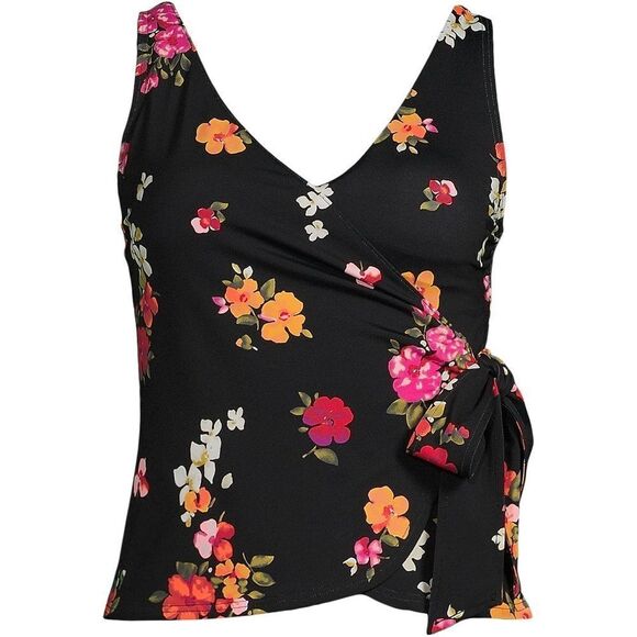 Land's End Plus Size side tie tankini top soft cup black meadow floral Various - Picture 3 of 6